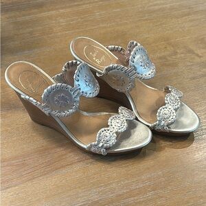 Jack Rogers Gold Wedge Sandals with Shimmery Finish